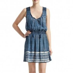Calypso St. Barths Zineba 100% silk dress, Large blue sleeveless smocked dress